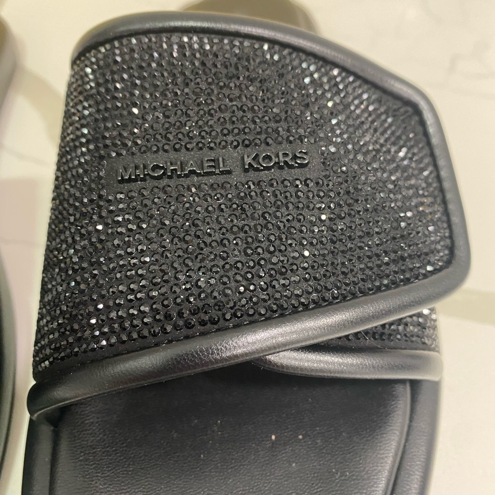 Michael Kors Black Crystal Slide Sandals - Picture 2 of 6
